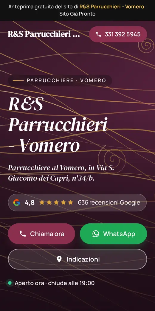 Anteprima del sito preparato per un parrucchiere