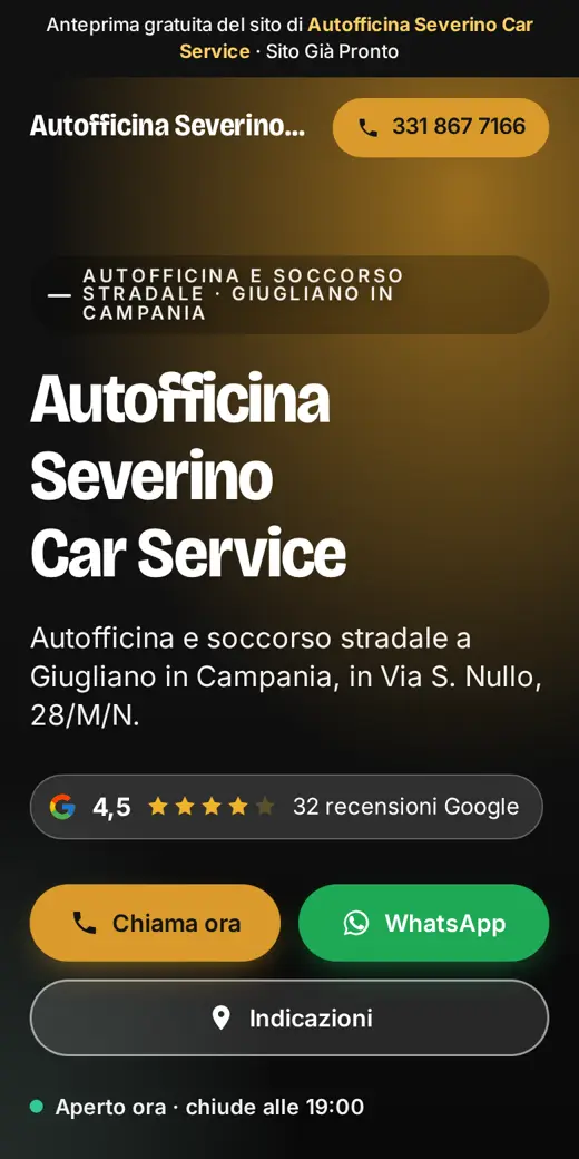Anteprima del sito preparato per un'autofficina